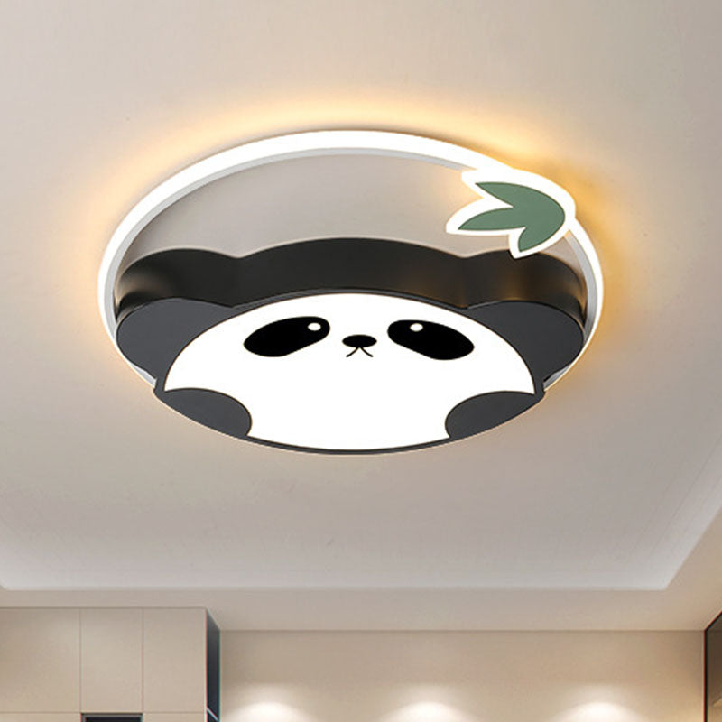 Metal Panda Ceiling Flush Mount Kids LED Black Flushmount Lighting in Warm/White Light for Bedroom, 16