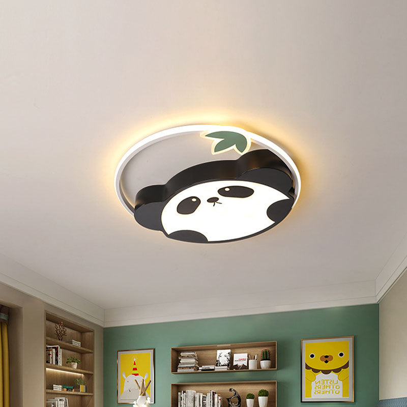 Metal Panda Ceiling Flush Mount Kids LED Black Flushmount Lighting in Warm/White Light for Bedroom, 16