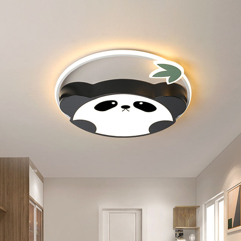 Metal Panda Ceiling Flush Mount Kids LED Black Flushmount Lighting in Warm/White Light for Bedroom, 16