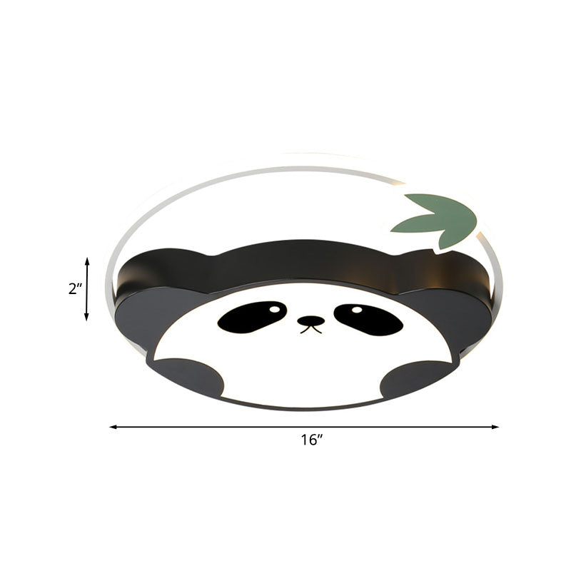 Metal Panda Ceiling Flush Mount Kids LED Black Flushmount Lighting in Warm/White Light for Bedroom, 16