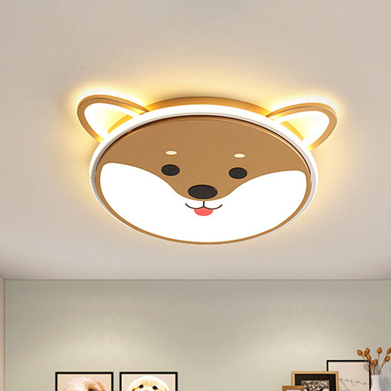 Black/Yellow Dog Flush Mount Kids LED Iron Close to Ceiling Lighting Fixture for Boys Bedroom, 16.5