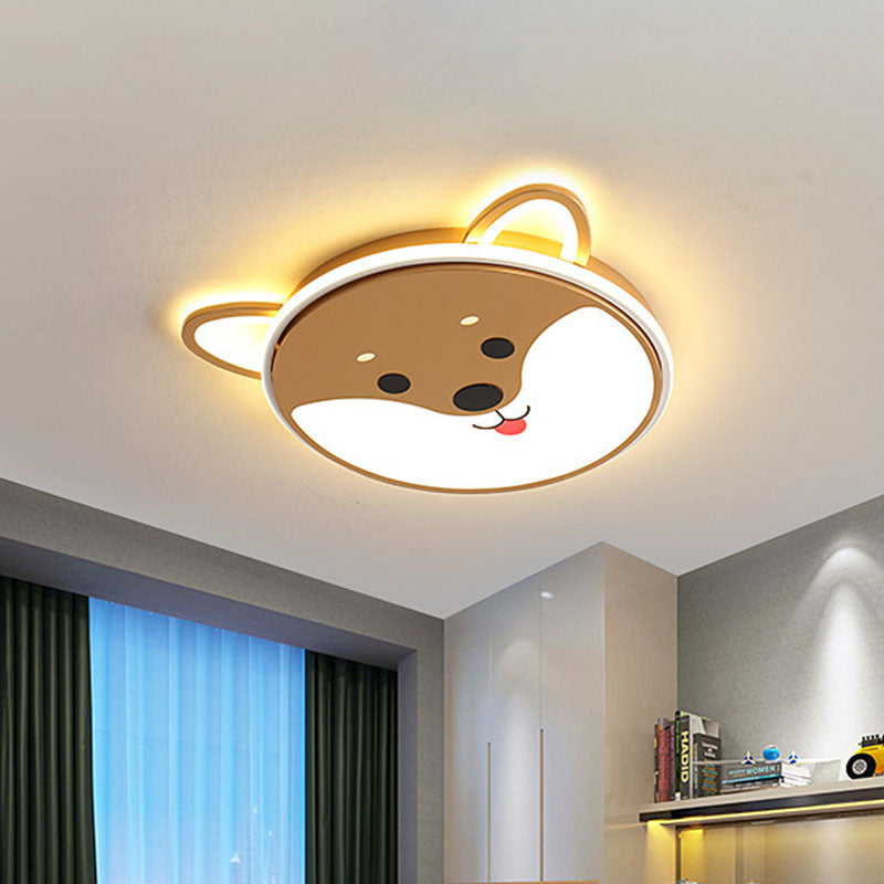 Black/Yellow Dog Flush Mount Kids LED Iron Close to Ceiling Lighting Fixture for Boys Bedroom, 16.5