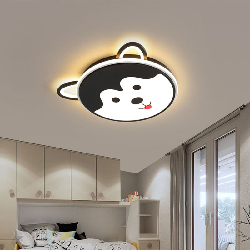 Black/Yellow Dog Flush Mount Kids LED Iron Close to Ceiling Lighting Fixture for Boys Bedroom, 16.5