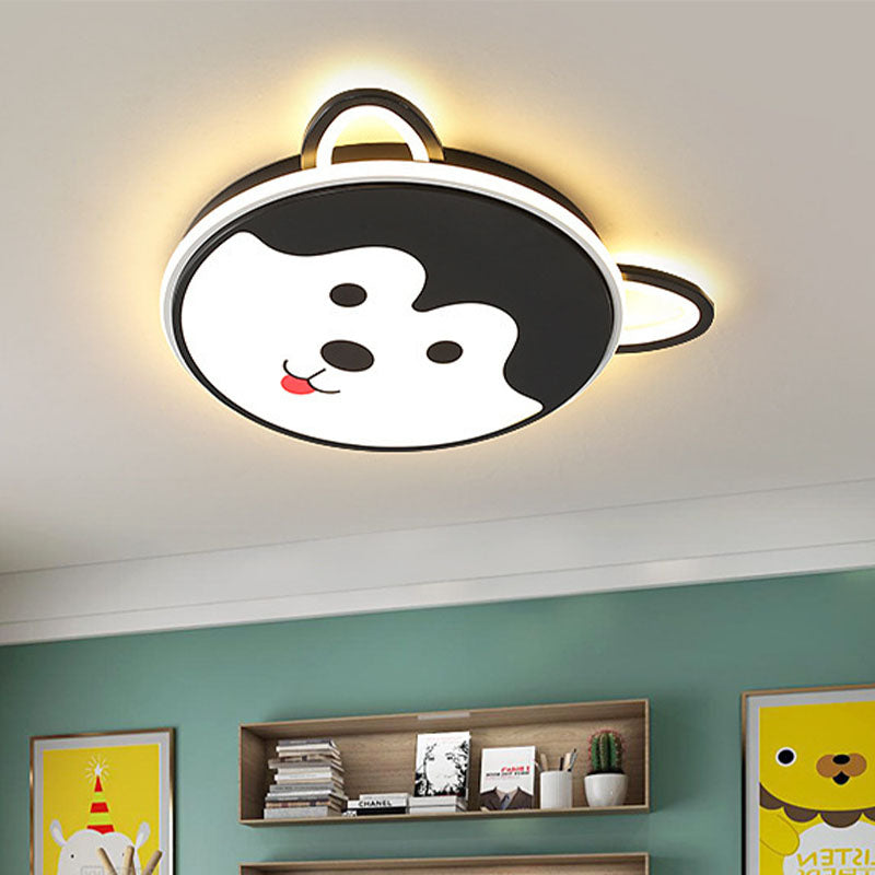 Black/Yellow Dog Flush Mount Kids LED Iron Close to Ceiling Lighting Fixture for Boys Bedroom, 16.5