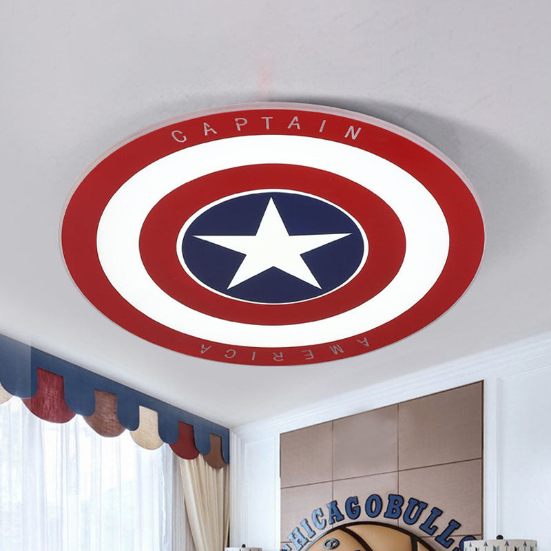 Circle Boys Bedroom Ceiling Light Metal LED Kids Flush Mount Lighting Fixture in Red with Pentagram Pattern, 16.5