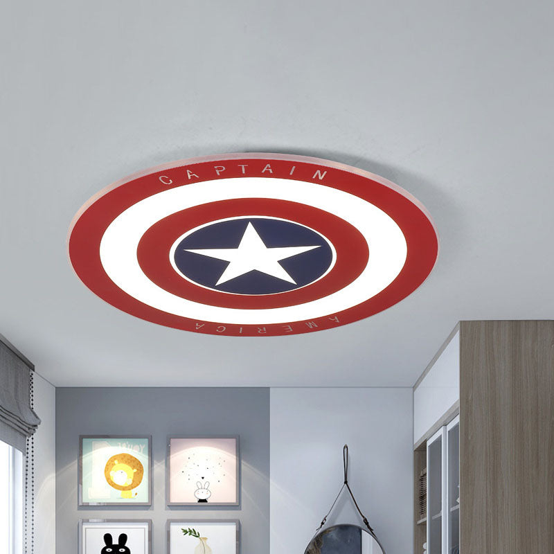 Circle Boys Bedroom Ceiling Light Metal LED Kids Flush Mount Lighting Fixture in Red with Pentagram Pattern, 16.5