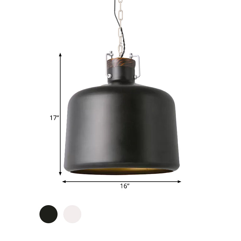 Bucket Restaurant Pendant Light Fixture Industrial Iron 1 Bulb Black/White Ceiling Suspension Lamp Clearhalo 'Art Deco Pendants' 'Black' 'Cast Iron' 'Ceiling Lights' 'Ceramic' 'Crystal' 'Industrial Pendants' 'Industrial' 'Metal' 'Middle Century Pendants' 'Pendant Lights' 'Pendants' 'Rustic Pendants' 'Tiffany' Lighting' 1474779