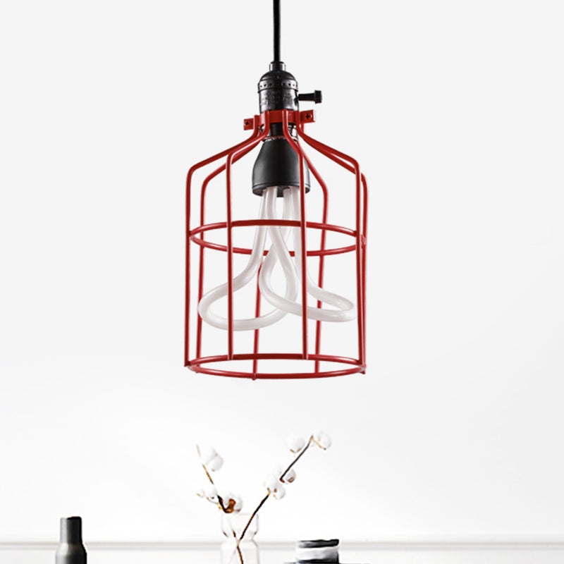 Red/Black 1 Head Pendant Lamp Industrial Iron Birdcage Suspended Lighting Fixture for Restaurant Clearhalo 'Art Deco Pendants' 'Black' 'Cast Iron' 'Ceiling Lights' 'Ceramic' 'Crystal' 'Industrial Pendants' 'Industrial' 'Metal' 'Middle Century Pendants' 'Pendant Lights' 'Pendants' 'Rustic Pendants' 'Tiffany' Lighting' 1474837