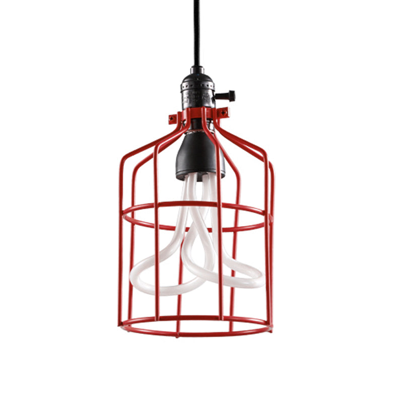 Red/Black 1 Head Pendant Lamp Industrial Iron Birdcage Suspended Lighting Fixture for Restaurant Clearhalo 'Art Deco Pendants' 'Black' 'Cast Iron' 'Ceiling Lights' 'Ceramic' 'Crystal' 'Industrial Pendants' 'Industrial' 'Metal' 'Middle Century Pendants' 'Pendant Lights' 'Pendants' 'Rustic Pendants' 'Tiffany' Lighting' 1474839