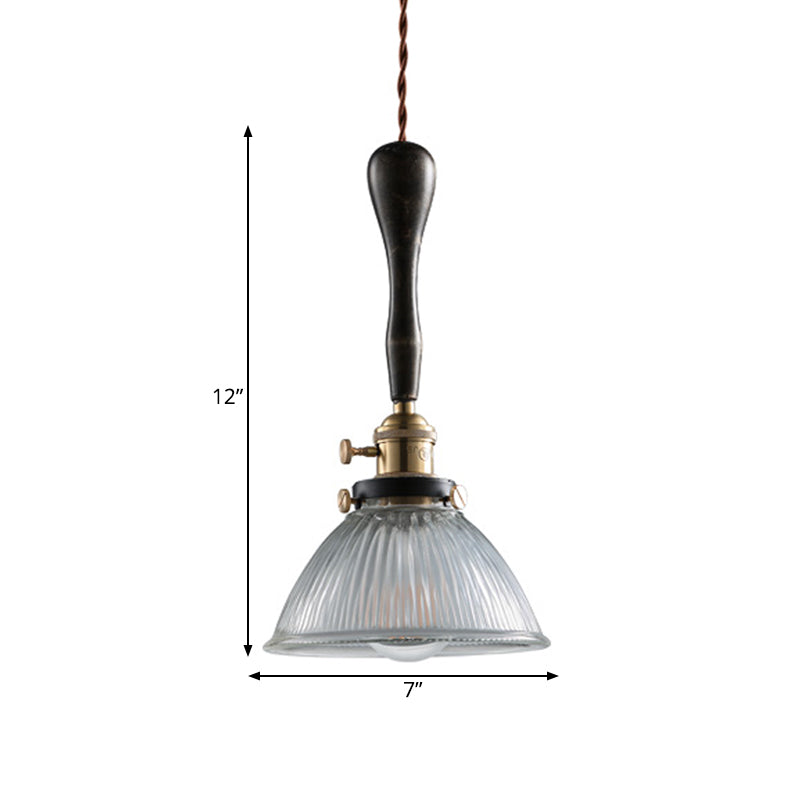 Bowl Dining Room Pendant Lighting Industrial Clear Prismatic Glass 1 Head Black Hanging Light Clearhalo 'Ceiling Lights' 'Close To Ceiling Lights' 'Glass shade' 'Glass' 'Industrial Pendants' 'Industrial' 'Middle Century Pendants' 'Pendant Lights' 'Pendants' 'Tiffany' Lighting' 1474850