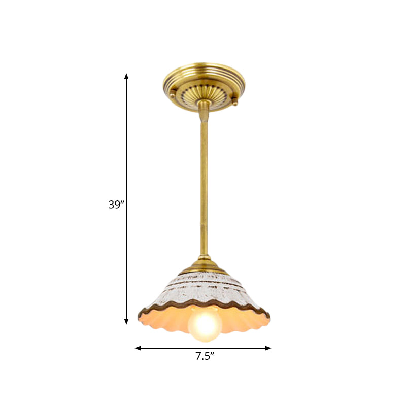 Bowl Shaped Ceramic Drop Pendant Rural Single Dining Room Pendulum Light with Scalloped Trim in White Clearhalo 'Ceiling Lights' 'Pendant Lights' 'Pendants' Lighting' 1474874