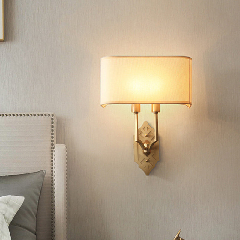 Colonial Rectangular Wall Sconce Lamp 2 Heads Fabric Wall Light Fixture in Gold for Bedroom Clearhalo 'Wall Lamps & Sconces' 'Wall Lights' Lighting' 1474901