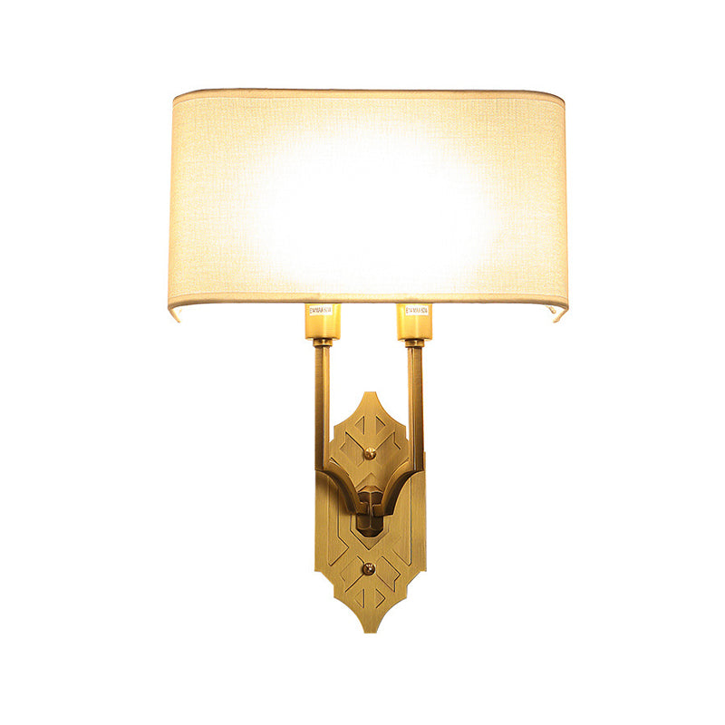 Colonial Rectangular Wall Sconce Lamp 2 Heads Fabric Wall Light Fixture in Gold for Bedroom Clearhalo 'Wall Lamps & Sconces' 'Wall Lights' Lighting' 1474902