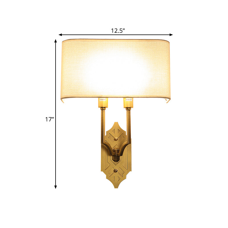 Colonial Rectangular Wall Sconce Lamp 2 Heads Fabric Wall Light Fixture in Gold for Bedroom Clearhalo 'Wall Lamps & Sconces' 'Wall Lights' Lighting' 1474904