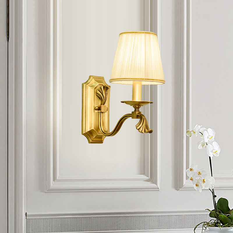 Fabric Gold Wall Lamp Sconce Tapered 1/2-Bulb Colonialism Wall Mounted Light Fixture for Bedroom Clearhalo 'Wall Lamps & Sconces' 'Wall Lights' Lighting' 1474907