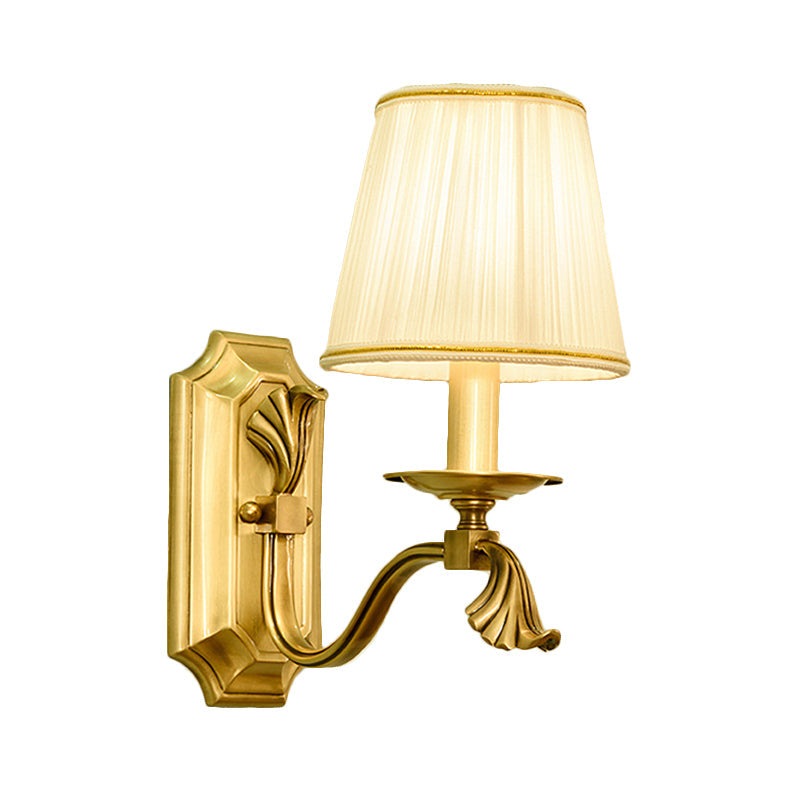 Fabric Gold Wall Lamp Sconce Tapered 1/2-Bulb Colonialism Wall Mounted Light Fixture for Bedroom Clearhalo 'Wall Lamps & Sconces' 'Wall Lights' Lighting' 1474908