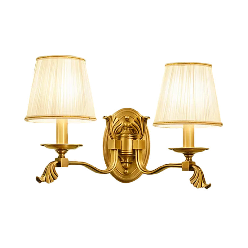 Fabric Gold Wall Lamp Sconce Tapered 1/2-Bulb Colonialism Wall Mounted Light Fixture for Bedroom Clearhalo 'Wall Lamps & Sconces' 'Wall Lights' Lighting' 1474913