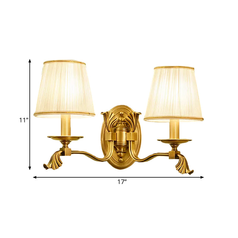 Fabric Gold Wall Lamp Sconce Tapered 1/2-Bulb Colonialism Wall Mounted Light Fixture for Bedroom Clearhalo 'Wall Lamps & Sconces' 'Wall Lights' Lighting' 1474914