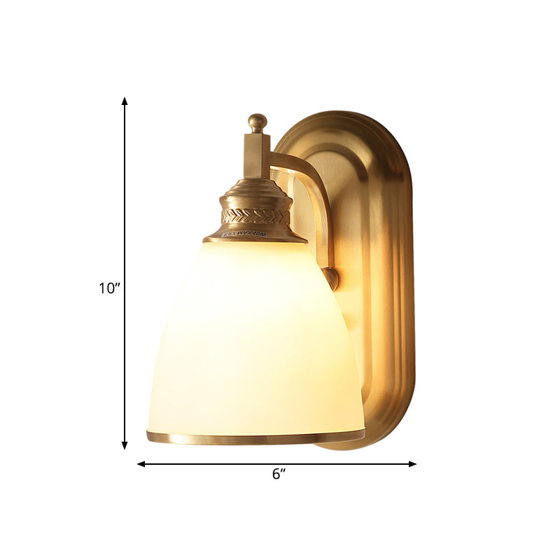 Gold Bud Wall Light Sconce Colonialist Frosted White Glass 1 Light Bedroom Wall Lamp Fixture Clearhalo 'Wall Lamps & Sconces' 'Wall Lights' Lighting' 1474954