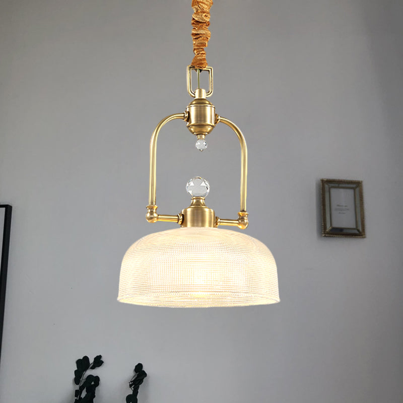 Golden 1 Light Drop Pendant Traditional Clear Prismatic Glass Dome Shade Metal Suspension Lighting Gold Clearhalo 'Ceiling Lights' 'Pendant Lights' 'Pendants' Lighting' 1474980_236a4d7a-c683-431b-a6b9-341564ec6e17