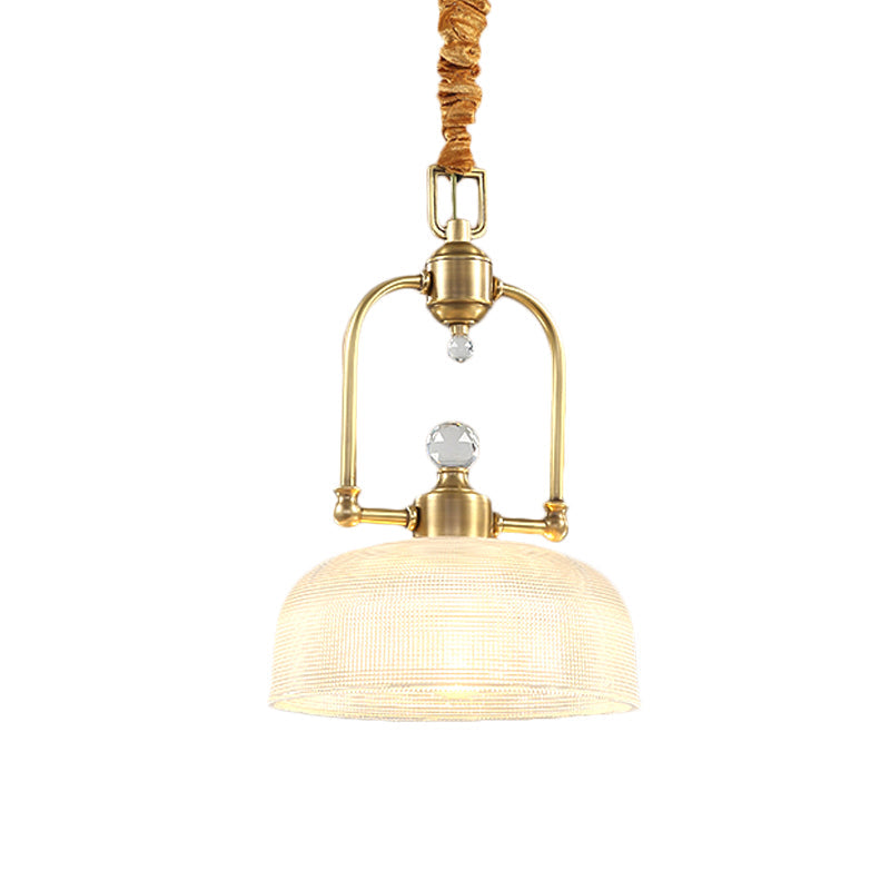 Golden 1 Light Drop Pendant Traditional Clear Prismatic Glass Dome Shade Metal Suspension Lighting Clearhalo 'Ceiling Lights' 'Pendant Lights' 'Pendants' Lighting' 1474983