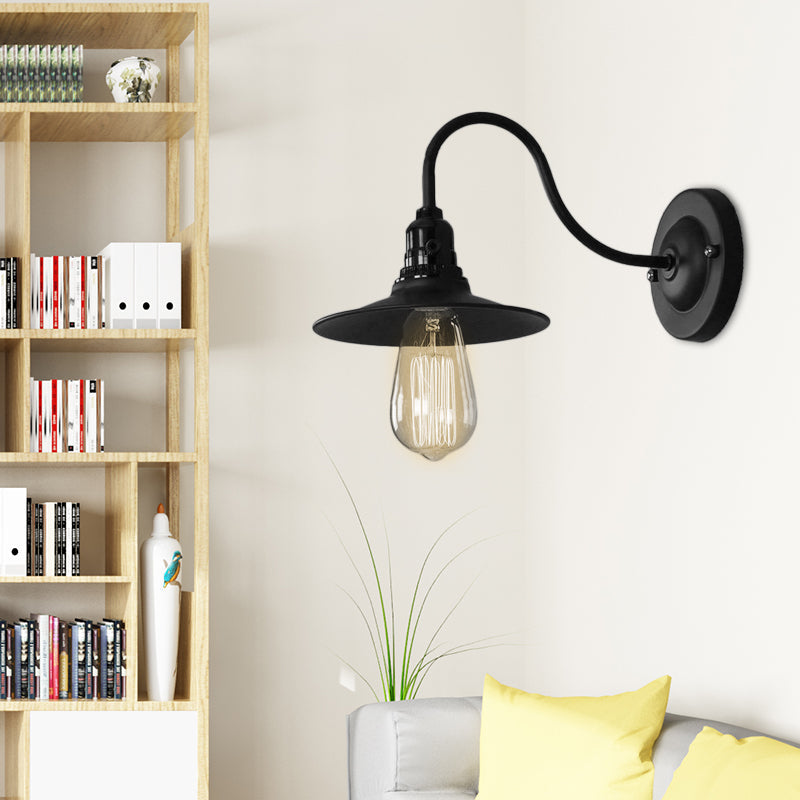 Black Flat Shade Wall Lighting Industrial Style Metallic 1 Head Living Room Wall Light Sconce, 7