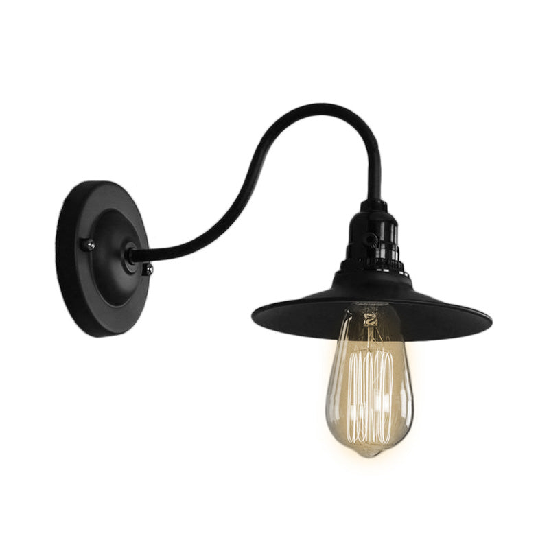 Black Flat Shade Wall Lighting Industrial Style Metallic 1 Head Living Room Wall Light Sconce, 7