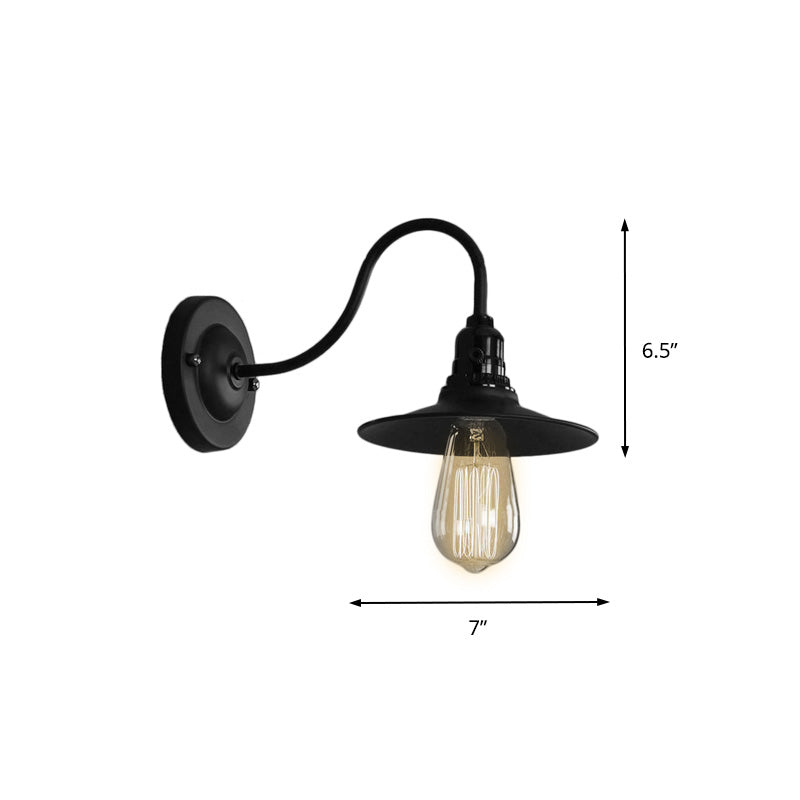 Black Flat Shade Wall Lighting Industrial Style Metallic 1 Head Living Room Wall Light Sconce, 7