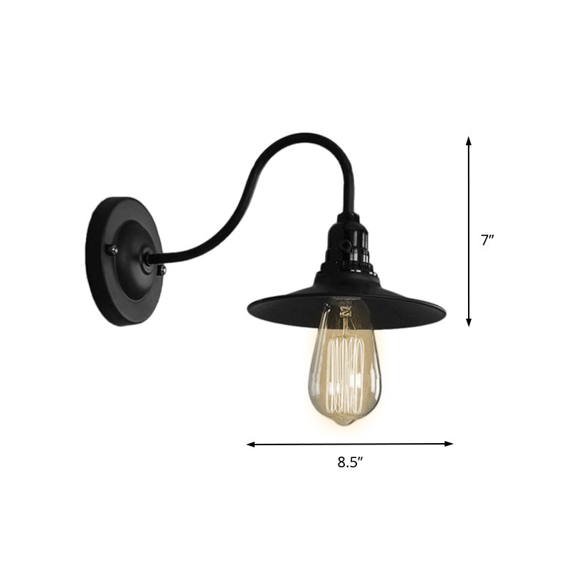 Black Flat Shade Wall Lighting Industrial Style Metallic 1 Head Living Room Wall Light Sconce, 7