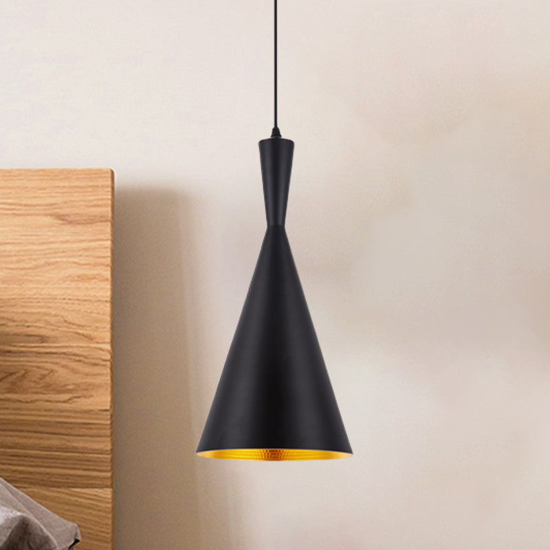 Black/Gold Finish Funnel Hanging Light Fixture Vintage Metallic 1 Bulb Dining Room Ceiling Suspension Lamp Clearhalo 'Ceiling Lights' 'Pendant Lights' 'Pendants' Lighting' 1475259