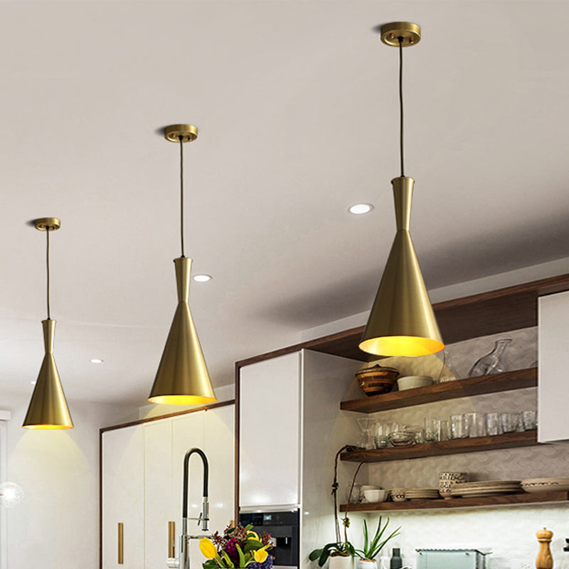 Black/Gold Finish Funnel Hanging Light Fixture Vintage Metallic 1 Bulb Dining Room Ceiling Suspension Lamp Clearhalo 'Ceiling Lights' 'Pendant Lights' 'Pendants' Lighting' 1475265