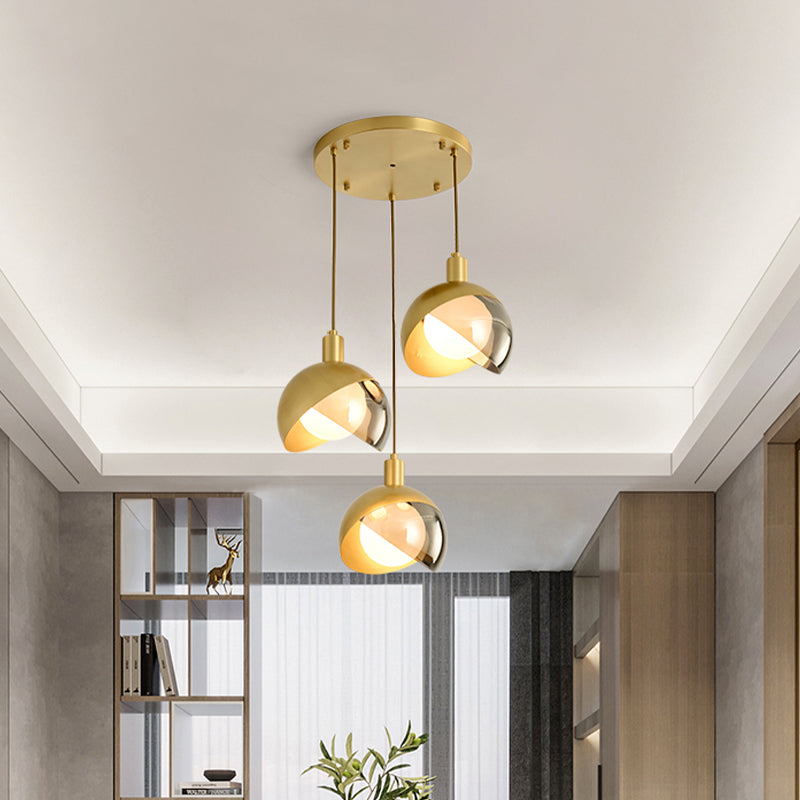 Gold Split Globe Cluster Pendant Light Simple Metallic 2/3 Lights Dining Room Down Lighting with Round/Linear Canopy Clearhalo 'Ceiling Lights' 'Pendant Lights' 'Pendants' Lighting' 1475269