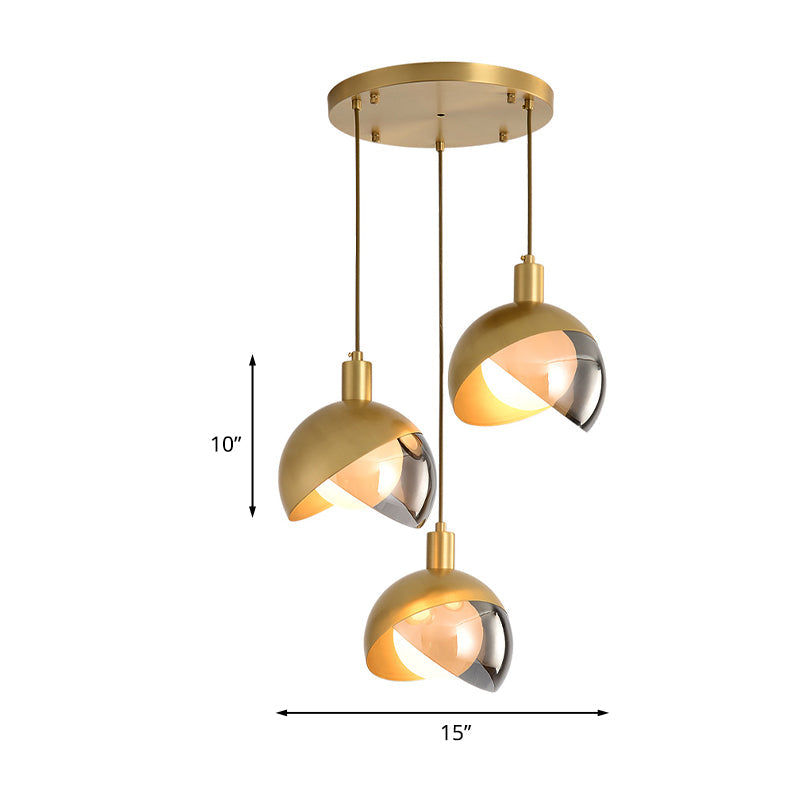 Gold Split Globe Cluster Pendant Light Simple Metallic 2/3 Lights Dining Room Down Lighting with Round/Linear Canopy Clearhalo 'Ceiling Lights' 'Pendant Lights' 'Pendants' Lighting' 1475272