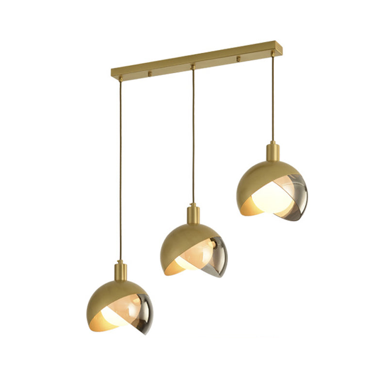 Gold Split Globe Cluster Pendant Light Simple Metallic 2/3 Lights Dining Room Down Lighting with Round/Linear Canopy Clearhalo 'Ceiling Lights' 'Pendant Lights' 'Pendants' Lighting' 1475276