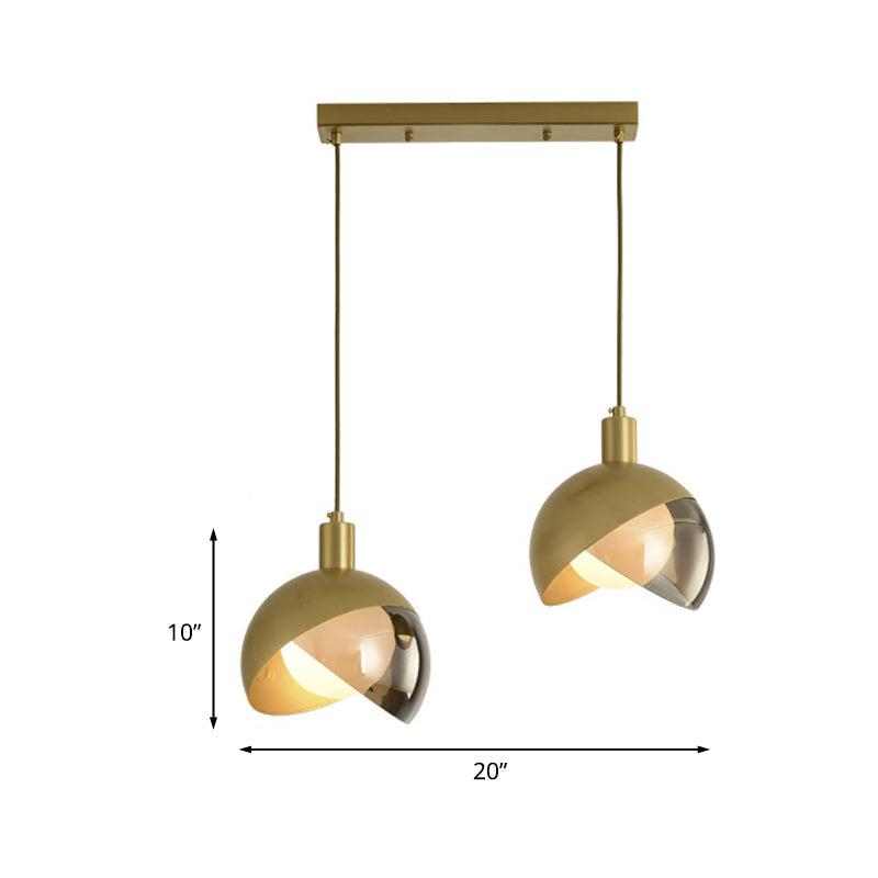 Gold Split Globe Cluster Pendant Light Simple Metallic 2/3 Lights Dining Room Down Lighting with Round/Linear Canopy Clearhalo 'Ceiling Lights' 'Pendant Lights' 'Pendants' Lighting' 1475282