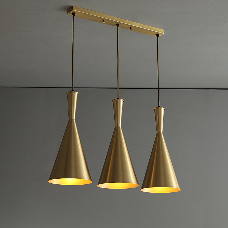 Black/Gold Finish Cluster Horn Pendant Antiqued Metal 3 Lights Kitchen Hanging Lamp with Round/Linear Canopy Clearhalo 'Ceiling Lights' 'Pendant Lights' 'Pendants' Lighting' 1475283