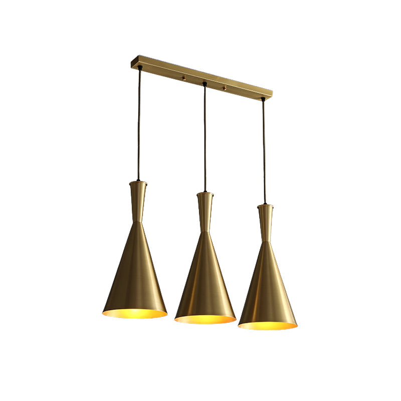 Black/Gold Finish Cluster Horn Pendant Antiqued Metal 3 Lights Kitchen Hanging Lamp with Round/Linear Canopy Clearhalo 'Ceiling Lights' 'Pendant Lights' 'Pendants' Lighting' 1475286