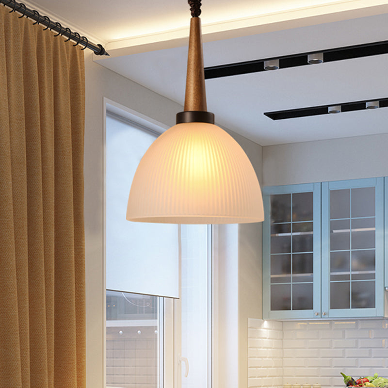 1 Bulb Pendant Light Kit Lodge Dome Shade White Glass Suspension Lighting for Dining Room Clearhalo 'Ceiling Lights' 'Glass shade' 'Glass' 'Pendant Lights' 'Pendants' Lighting' 1475558