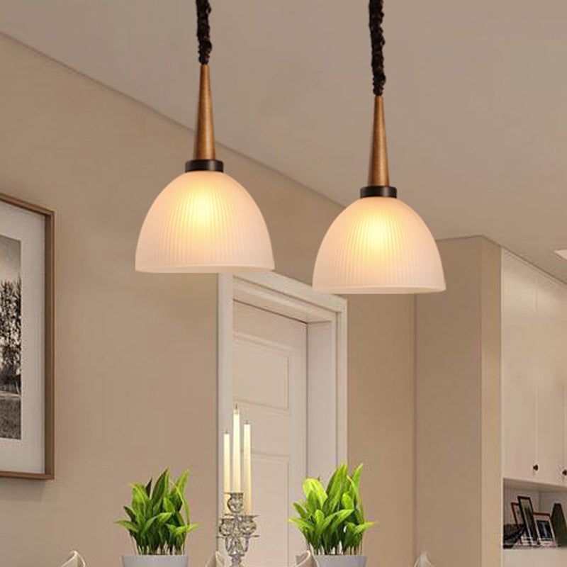 1 Bulb Pendant Light Kit Lodge Dome Shade White Glass Suspension Lighting for Dining Room Clearhalo 'Ceiling Lights' 'Glass shade' 'Glass' 'Pendant Lights' 'Pendants' Lighting' 1475559