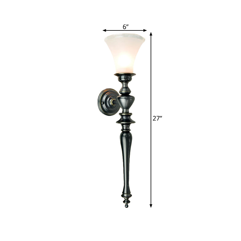 Black Flared Wall Lamp Retro Cream Glass 1 Head Living Room Wall Sconce with Linear Metal Arm Clearhalo 'Wall Lamps & Sconces' 'Wall Lights' Lighting' 1475626