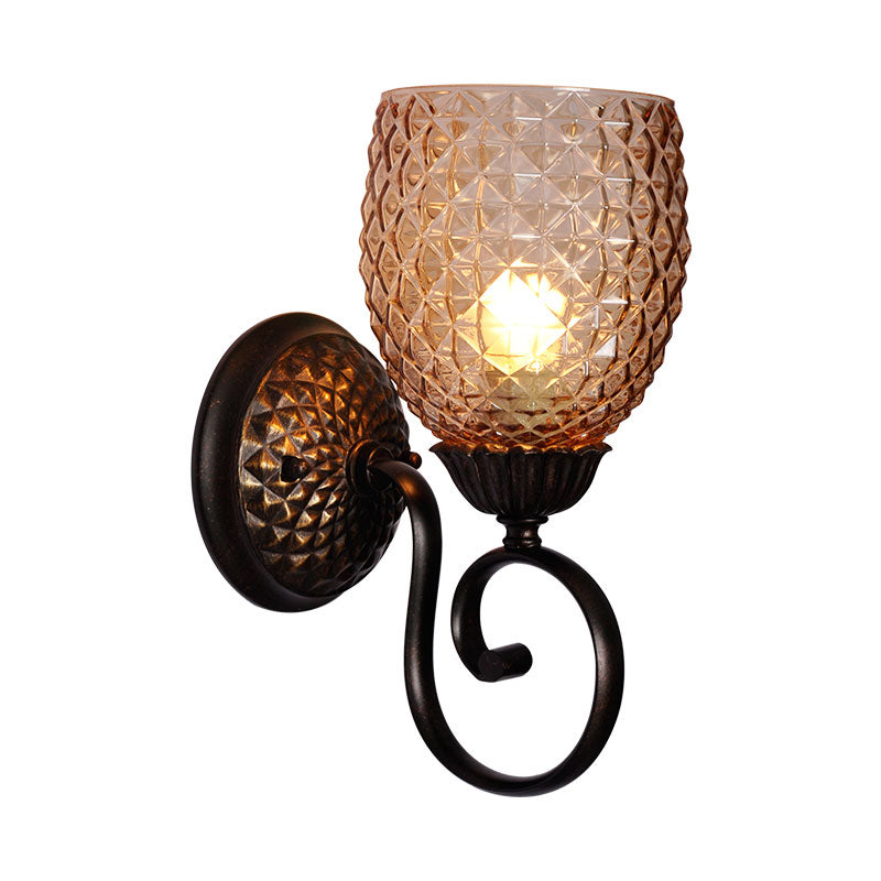 Ribbed Glass Black Wall Sconce Tulip 1 Light Traditionalist Wall Light Fixture for Living Room Clearhalo 'Wall Lamps & Sconces' 'Wall Lights' Lighting' 1475630