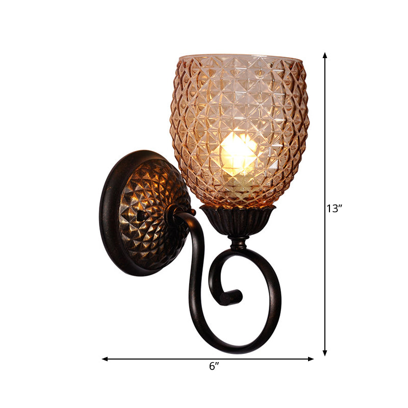 Ribbed Glass Black Wall Sconce Tulip 1 Light Traditionalist Wall Light Fixture for Living Room Clearhalo 'Wall Lamps & Sconces' 'Wall Lights' Lighting' 1475631