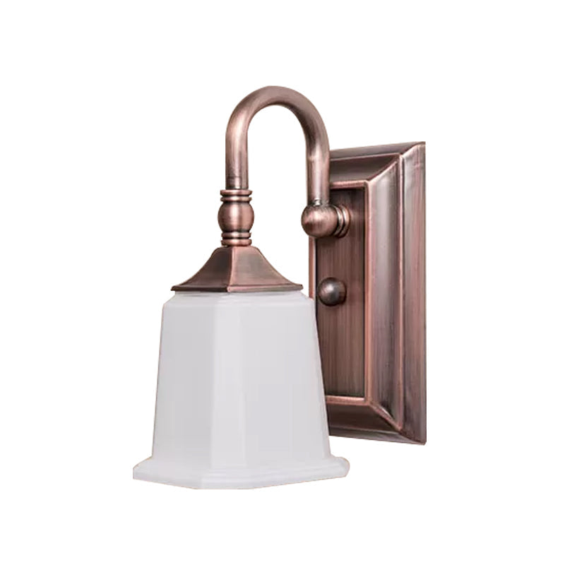 Retro Flared Wall Sconce Lighting 1-Head Cream Glass Wall Light Fixture in Copper with Gooseneck Arm Clearhalo 'Wall Lamps & Sconces' 'Wall Lights' Lighting' 1475640