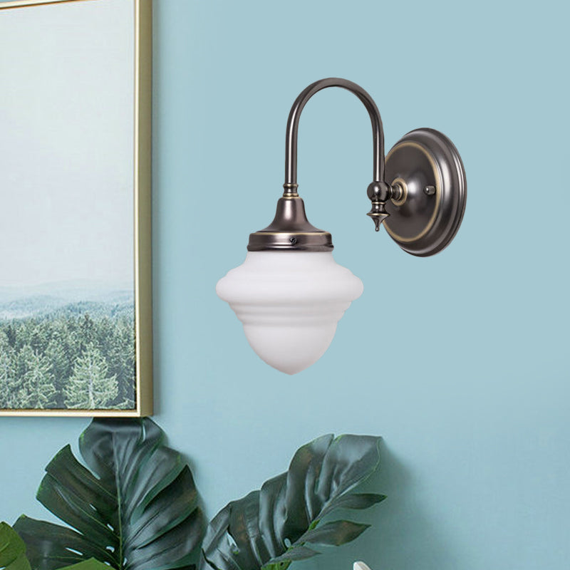 Gooseneck Arm Bedroom Sconce Light Vintage Milk Glass 1-Light Black Wall Lighting Fixture Clearhalo 'Wall Lamps & Sconces' 'Wall Lights' Lighting' 1475644