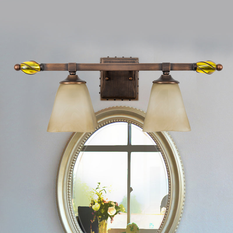 Frosted Glass Brass Vanity Lamp Paneled Bell 2/3 Lights Country Style Wall Sconce Lighting for Bathroom Clearhalo 'Vanity Lights' 'Wall Lights' Lighting' 1475677