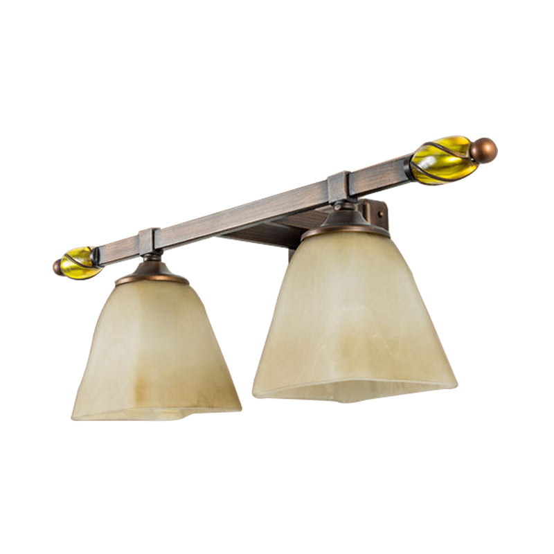 Frosted Glass Brass Vanity Lamp Paneled Bell 2/3 Lights Country Style Wall Sconce Lighting for Bathroom Clearhalo 'Vanity Lights' 'Wall Lights' Lighting' 1475680