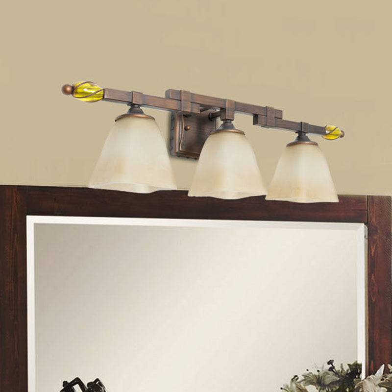 Frosted Glass Brass Vanity Lamp Paneled Bell 2/3 Lights Country Style Wall Sconce Lighting for Bathroom Clearhalo 'Vanity Lights' 'Wall Lights' Lighting' 1475683