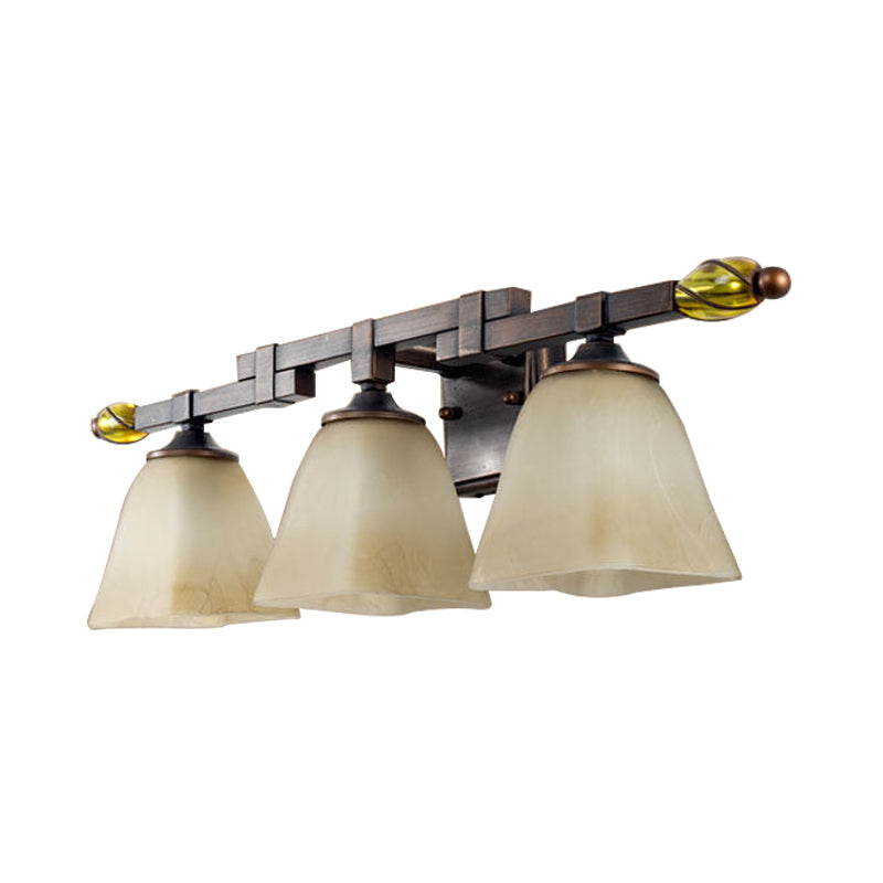 Frosted Glass Brass Vanity Lamp Paneled Bell 2/3 Lights Country Style Wall Sconce Lighting for Bathroom Clearhalo 'Vanity Lights' 'Wall Lights' Lighting' 1475685