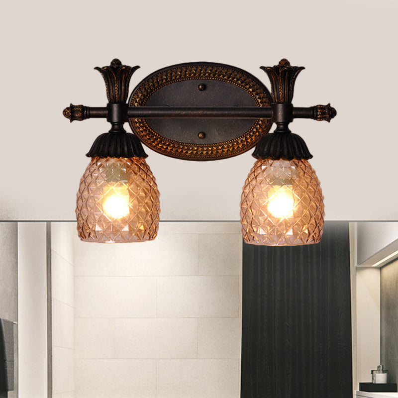 Clear Prismatic Glass Dome Vanity Light Traditional 2/3-Light Bathroom Metal Wall Mount Lighting in Black Clearhalo 'Vanity Lights' 'Wall Lights' Lighting' 1475692