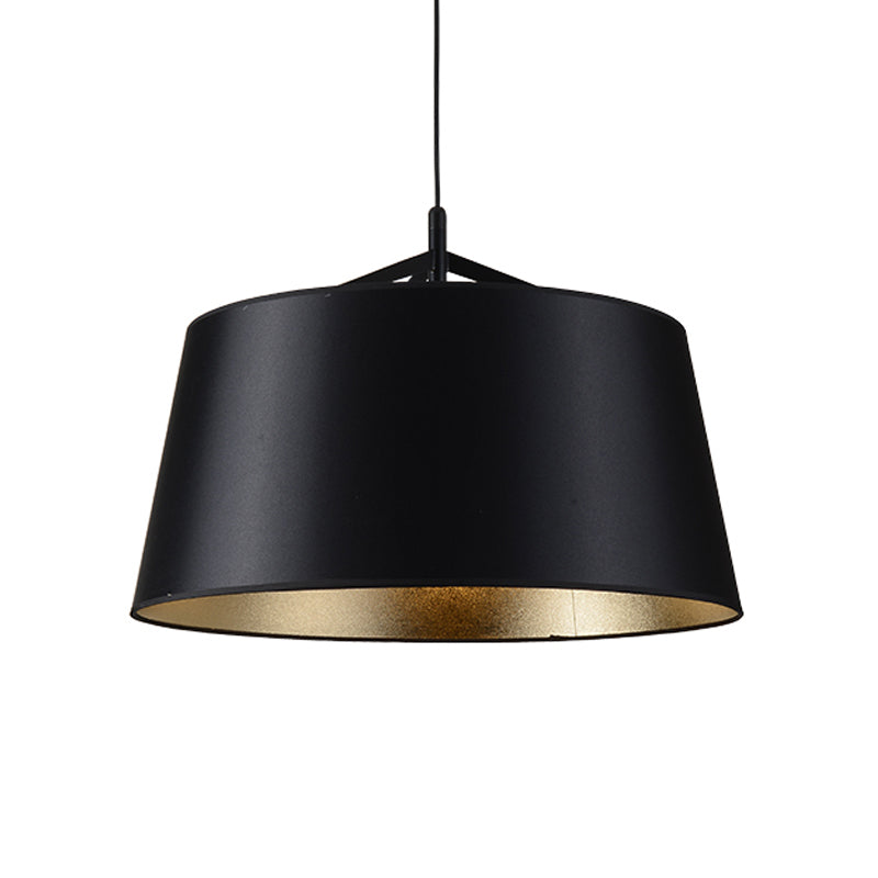 1-Bulb Hanging Light Kit Rural Dining Room Suspension Pendant with Tapered Drum Fabric Shade in Black, 16.5